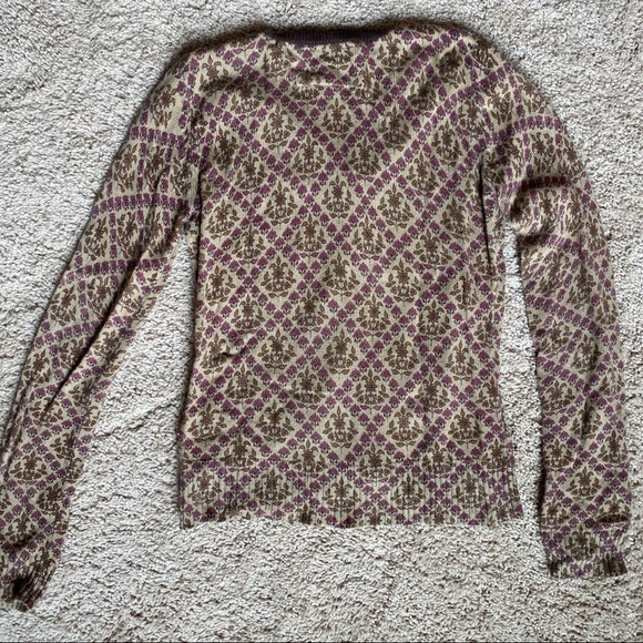 Floral Button Sweater Cardigan Fossil Pink Flowers Brown Top - Picture 6 of 8